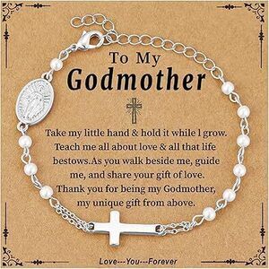 Godmother Proposal Gift, Silver Catholic Virgin Mary Cross Bracelet God Mother